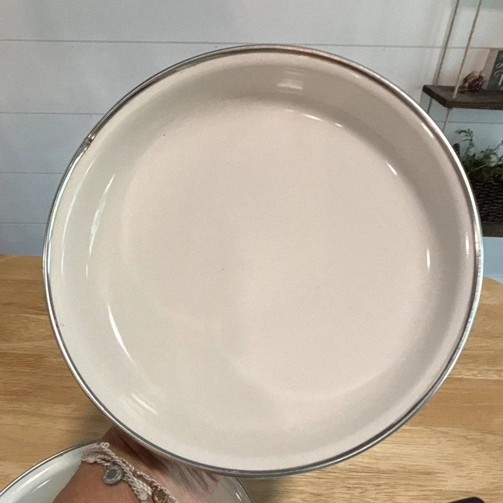 Vintage Crowning Spring Harvest Blossom Porcelain Enamel Saucepan Set w/ Lid